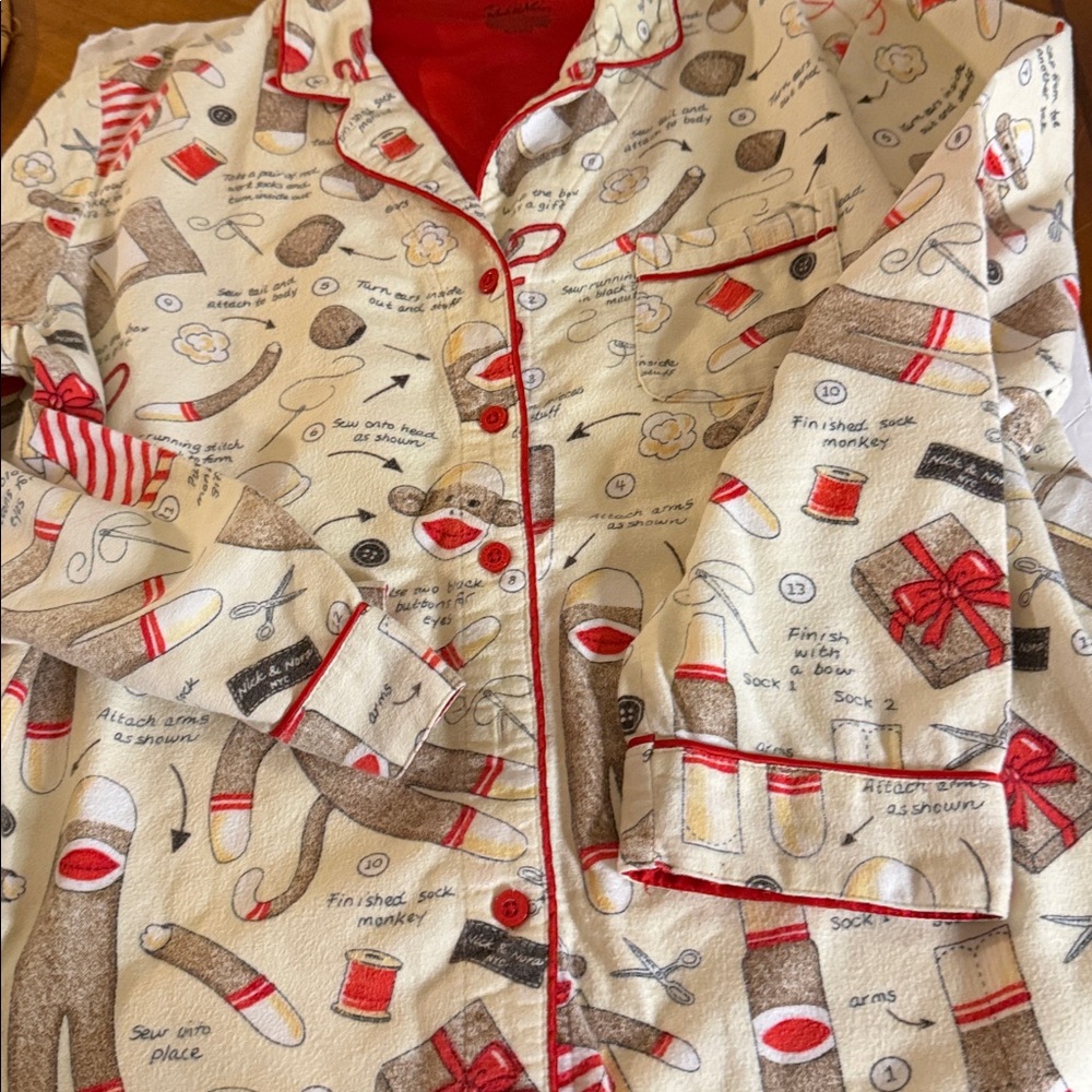 Nick & Nora Cream and Red Christmas  monkeys Pajama Set - Picture 4 of 12